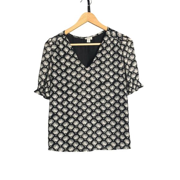 J.Crew‎ Black & White Seashell Smocked Crinkle Puff-sleeve - Picture 1 of 5